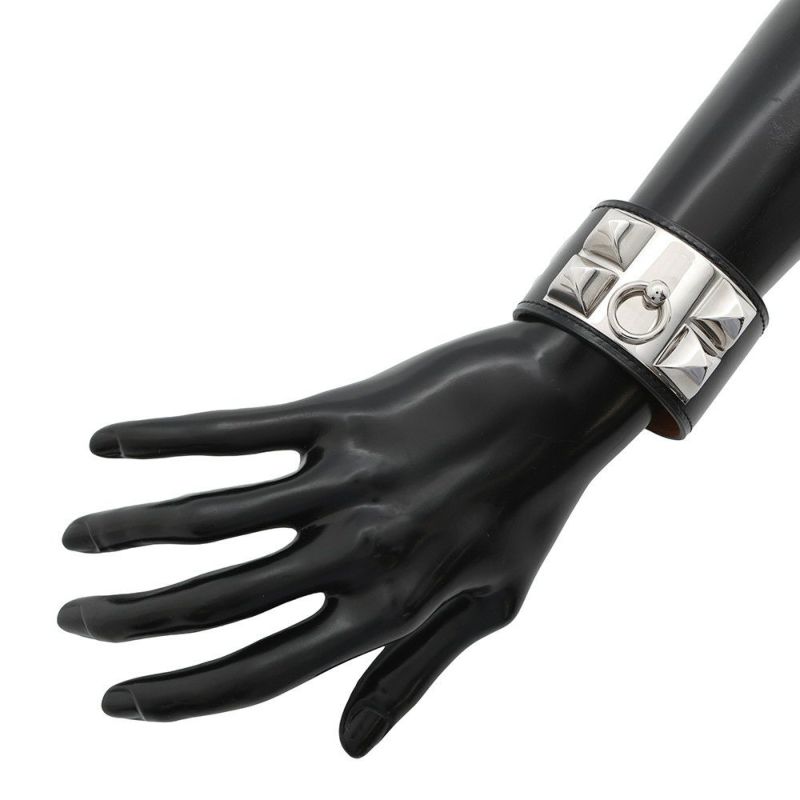 エルメス ブレスレット コリエドシアン ブラック/シルバー金具 ボックスカーフ A刻印 サイズS HERMES 黒
