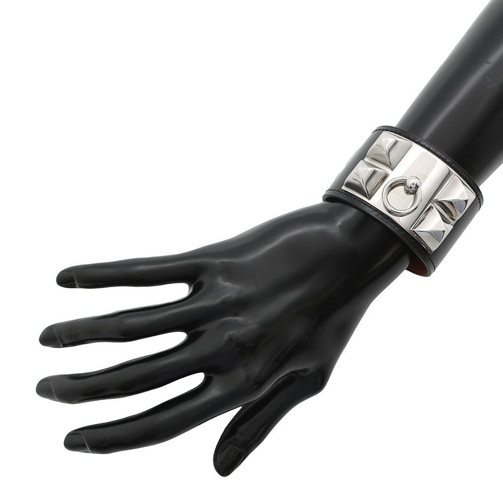 エルメス ブレスレット コリエドシアン ブラック/シルバー金具 ボックスカーフ A刻印 サイズS HERMES 黒