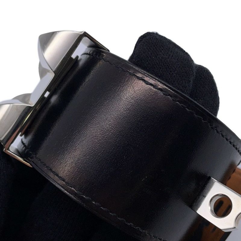 エルメス ブレスレット コリエドシアン ブラック/シルバー金具 ボックスカーフ A刻印 サイズS HERMES 黒