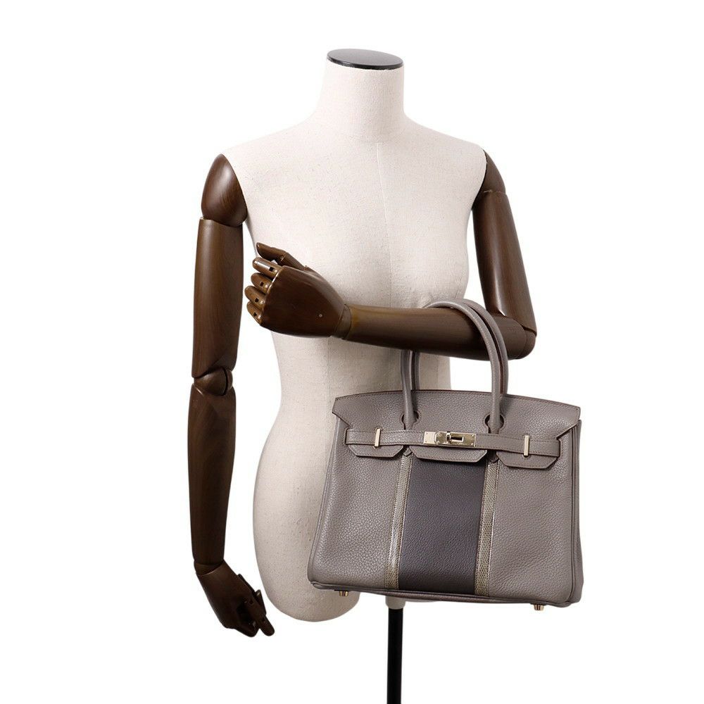 エルメス バーキン30 クラブ エタン/グラファイト/シャンパンゴールド金具 トリヨンクレマンス/リザード □P刻印 HERMES Birkin