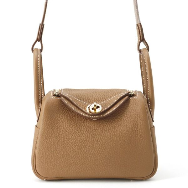 エルメス ハンドバッグ リンディ ミニ ゴールド/ゴールド金具 トリヨンクレマンス K刻印 2wayショルダー