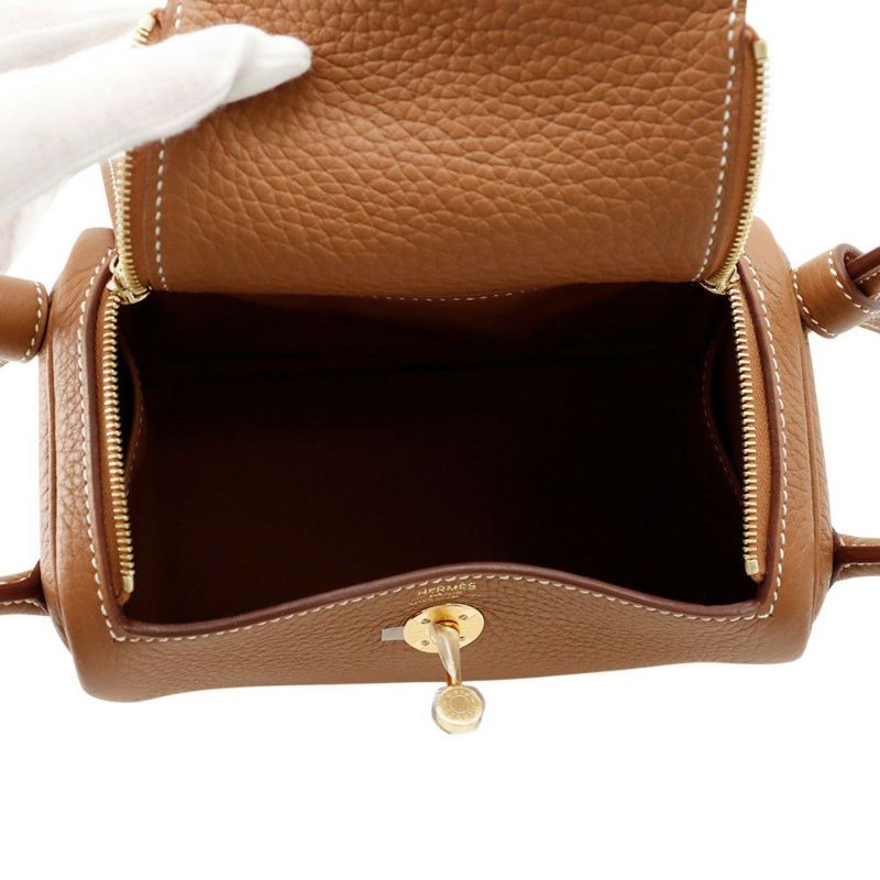 エルメス ハンドバッグ リンディ ミニ ゴールド/ゴールド金具 トリヨンクレマンス K刻印 2wayショルダー