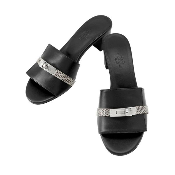 エルメス サンダル ジジ 50 カーフレザー リザードナチュラ レディースサイズ36 HERMES 靴 黒