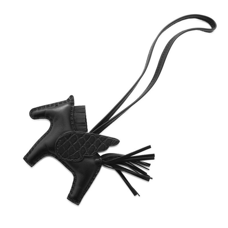 エルメス バッグチャーム ロデオPM ペガサス タッチ ブラック ラムスキン/アリゲーターマット Z刻印 HERMES 黒 ソーブラック