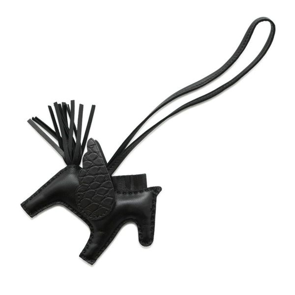 エルメス バッグチャーム ロデオPM ペガサス タッチ ブラック ラムスキン/アリゲーターマット Z刻印 HERMES 黒 ソーブラック