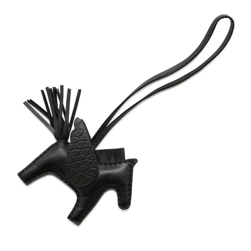 エルメス バッグチャーム ロデオPM ペガサス タッチ ブラック ラムスキン/アリゲーターマット Z刻印 HERMES 黒 ソーブラック