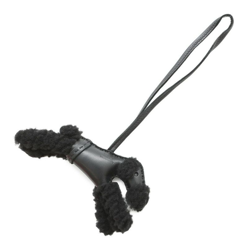 エルメス バッグチャーム バディ パンク ブラック/シルバー金具 ラムスキン/ムートン B刻印 黒