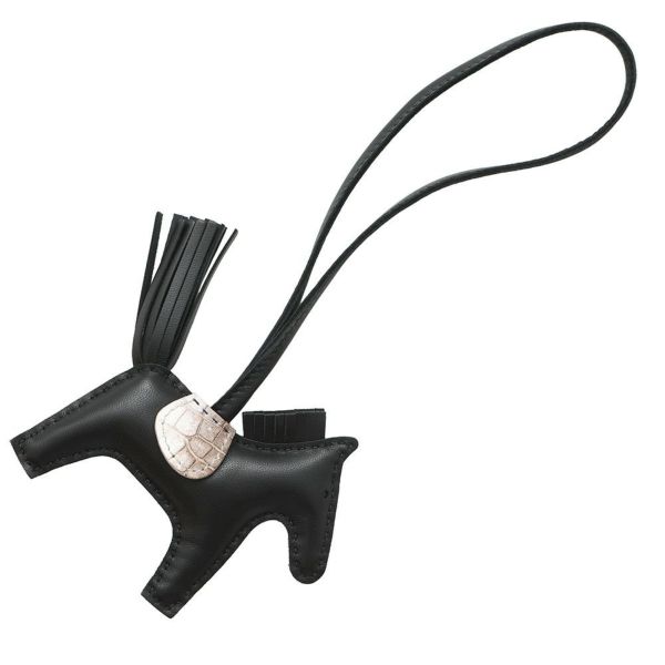 エルメス バッグチャーム ロデオ PM タッチ ブラック/ヒマラヤ ラムスキン/ニロティカスマット W刻印 黒