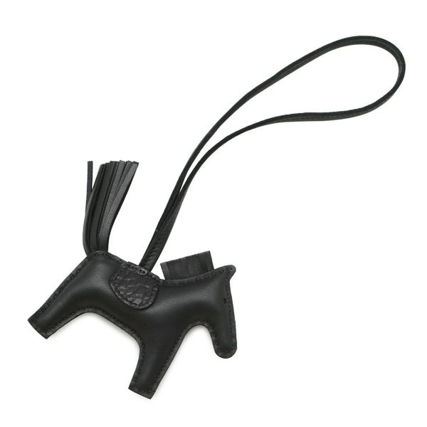 エルメス バッグチャーム ロデオ PM タッチ ブラック ラムスキン/アリゲーターマット W刻印 黒