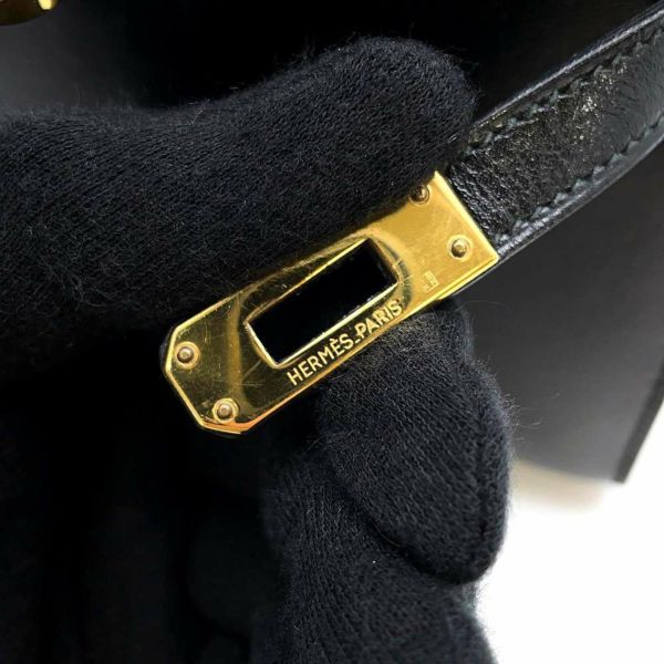 エルメス ハンドバッグ ミニケリー 外縫い ブラック/ゴールド金具 ボックスカーフ 〇S刻印 2way 黒