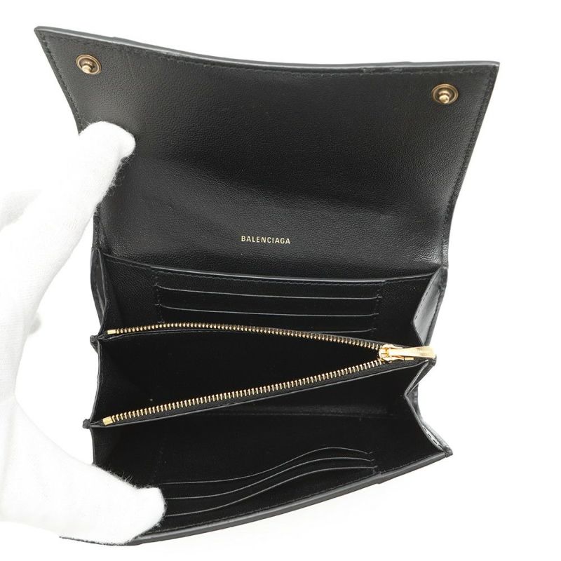 バレンシアガ 二つ折り財布 アワーグラス ミディアム ウォレット レザー 600211 BALENCIAGA 黒