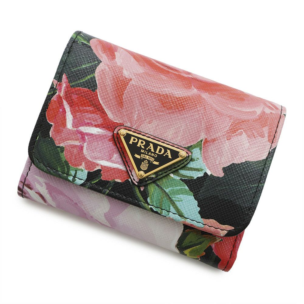 プラダ 三つ折り財布 花柄 レザー 1MH043 PRADA 財布 フラワー | 中古  