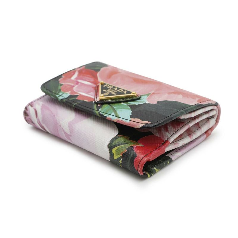 プラダ 三つ折り財布 花柄 レザー 1MH043 PRADA 財布 フラワー