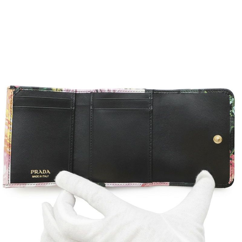 プラダ 三つ折り財布 花柄 レザー 1MH043 PRADA 財布 フラワー