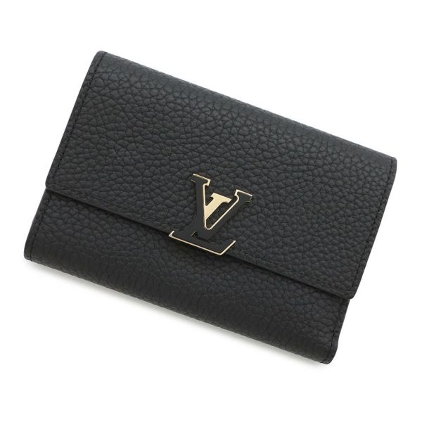 ルイヴィトン 三つ折り財布 トリヨンレザー ポルトフォイユ・カプシーヌ コンパクト M62157 LOUIS VUITTON 黒 ブラック