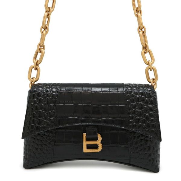 バレンシアガ チェーンショルダーバッグ ダウンタウン DOWNTOWN XS クロコ型押しレザー 689121 BALENCIAGA 黒