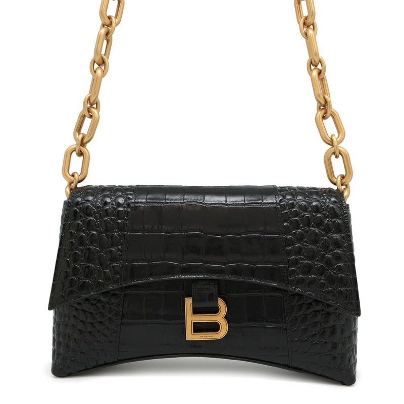 バレンシアガ チェーンショルダーバッグ ダウンタウン DOWNTOWN XS クロコ型押しレザー 689121 BALENCIAGA 黒