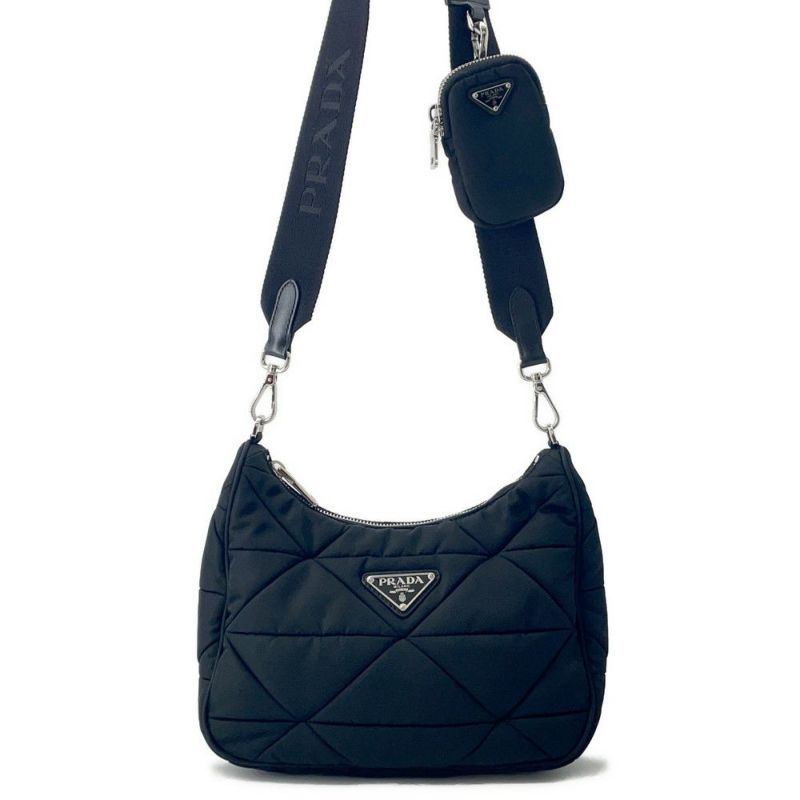 プラダ ショルダーバッグ テスートキルト ナイロン キルティング 1BC151 PRADA バッグ ポーチ付き 黒