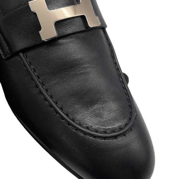 エルメス モカシン パリ ブラック/シルバー金具 レザー レディースサイズ37 HERMES 靴 黒