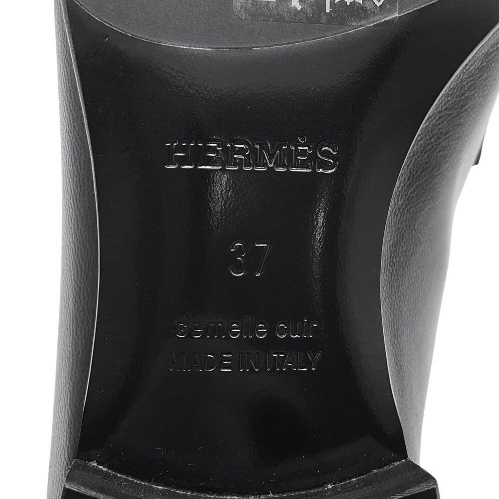 エルメス モカシン パリ ブラック/シルバー金具 レザー レディースサイズ37 HERMES 靴 黒