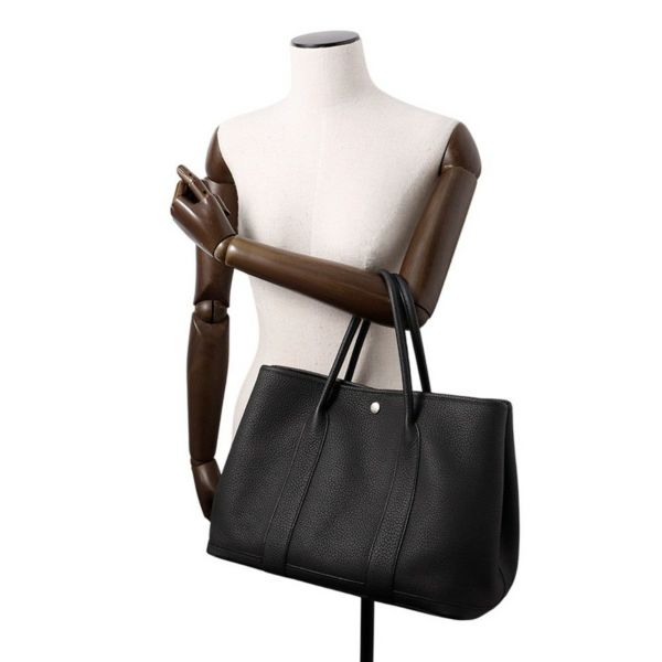エルメス トートバッグ ガーデンパーティPM ブラック/シルバー金具 ネゴンダ D刻印 HERMES Garden Party 黒