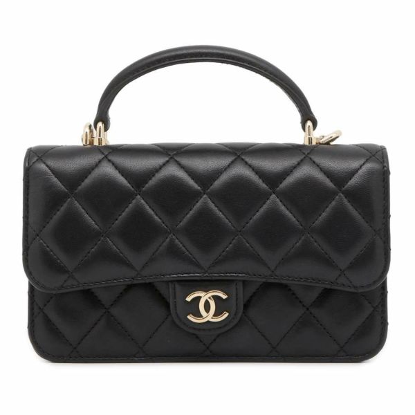 シャネル チェーンショルダーバッグ フラップ フォンケース マトラッセ ココマーク ラムスキン AP3226 CHANEL 黒