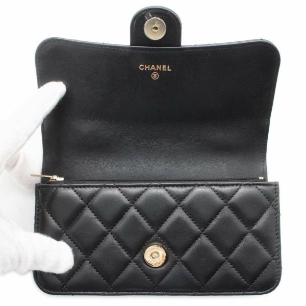 シャネル チェーンショルダーバッグ フラップ フォンケース マトラッセ ココマーク ラムスキン AP3226 CHANEL 黒