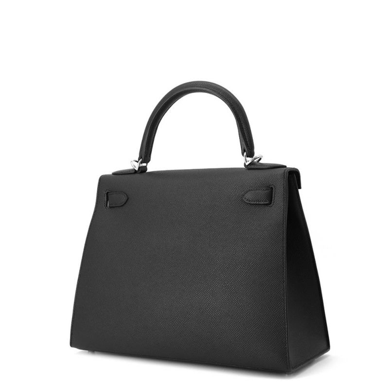 エルメス ハンドバッグ ケリー28 外縫い ブラック/シルバー金具 エプソン K刻印 2wayショルダー 黒