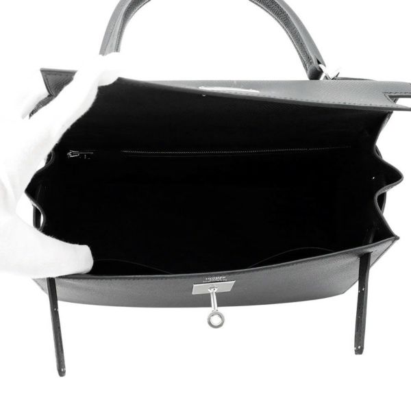 エルメス ハンドバッグ ケリー28 外縫い ブラック/シルバー金具 エプソン K刻印 2wayショルダー 黒
