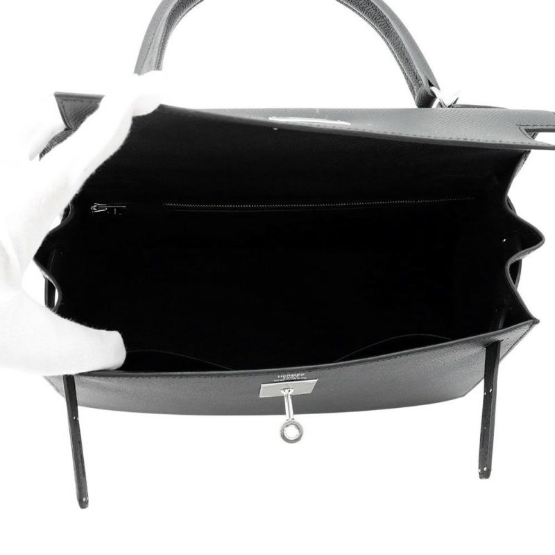 エルメス ハンドバッグ ケリー28 外縫い ブラック/シルバー金具 エプソン K刻印 2wayショルダー 黒