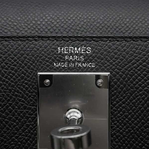 エルメス ハンドバッグ ケリー28 外縫い ブラック/シルバー金具 エプソン K刻印 2wayショルダー 黒