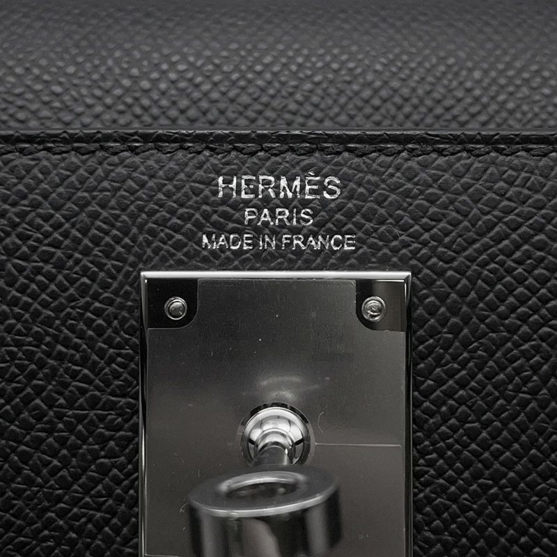 エルメス ハンドバッグ ケリー28 外縫い ブラック/シルバー金具 エプソン K刻印 2wayショルダー 黒