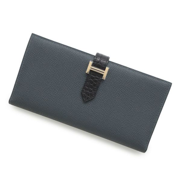 エルメス 長財布 ベアンスフレ タッチ グリミスティ/ブラック/ゴールド金具 エプソン/アリゲーターマット K刻印