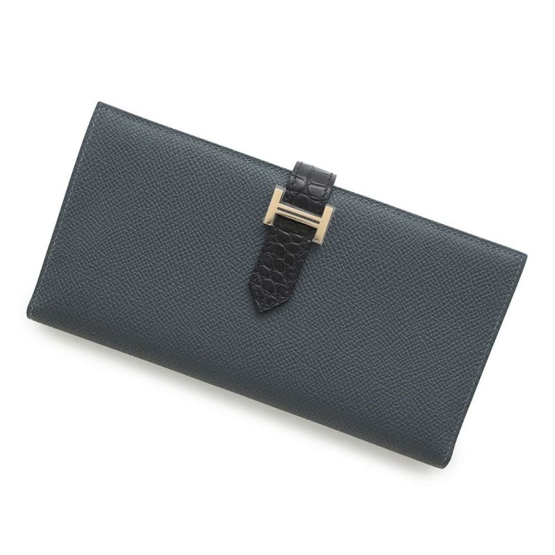 エルメス 長財布 ベアンスフレ タッチ グリミスティ/ブラック/ゴールド金具 エプソン/アリゲーターマット K刻印