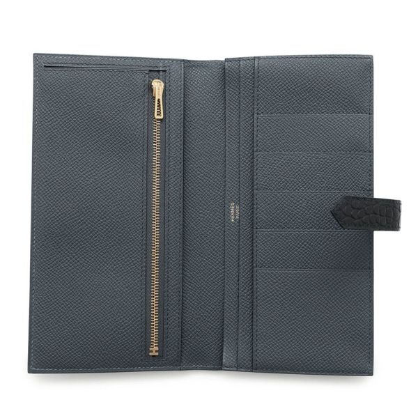 エルメス 長財布 ベアンスフレ タッチ グリミスティ/ブラック/ゴールド金具 エプソン/アリゲーターマット K刻印