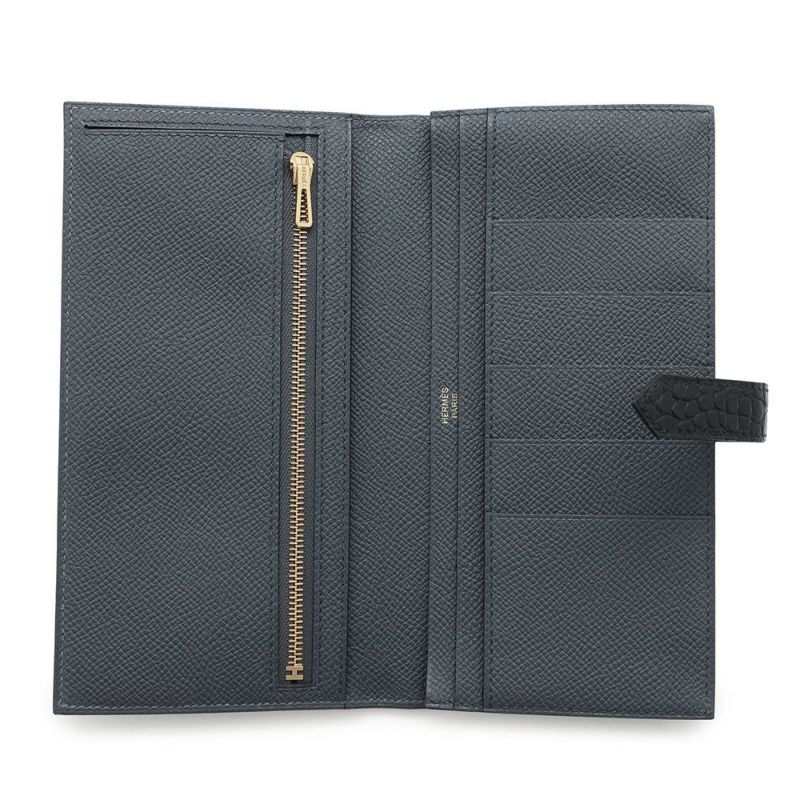 エルメス 長財布 ベアンスフレ タッチ グリミスティ/ブラック/ゴールド金具 エプソン/アリゲーターマット K刻印