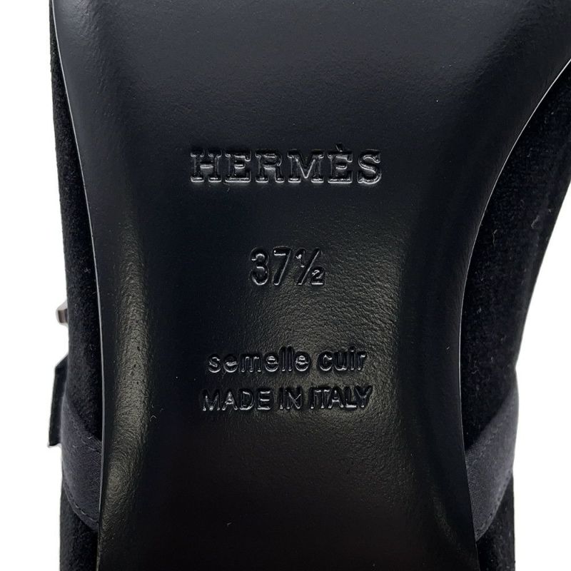 エルメス パンプス ジェーン ブラック ベロア レディースサイズ37 1/2 HERMES バレエシューズ 黒