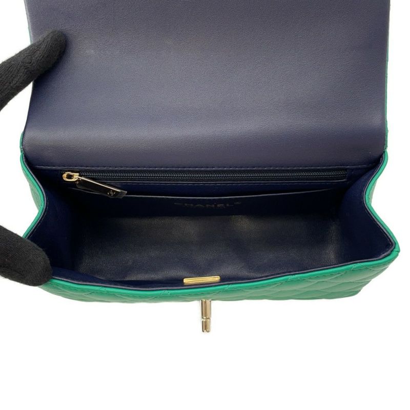 シャネル チェーンショルダーバッグ マトラッセ ココマーク トップハンドル ミニフラップ ラムスキン AS2431 CHANEL バイカラー