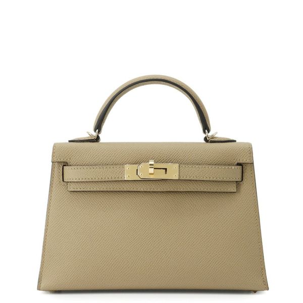 エルメス ハンドバッグ ミニケリー2 外縫い プシエール/シャンパンゴールド金具 エプソン W刻印 2wayショルダー