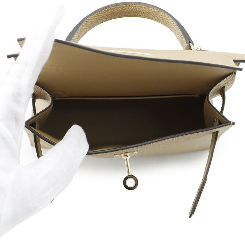 エルメス ハンドバッグ ミニケリー2 外縫い プシエール/シャンパンゴールド金具 エプソン W刻印 2wayショルダー