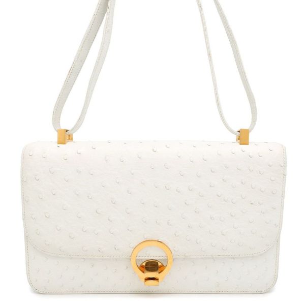エルメス ショルダーバッグ リングドゥ ホワイト/ゴールド金具 オーストリッチ 〇M刻印 白