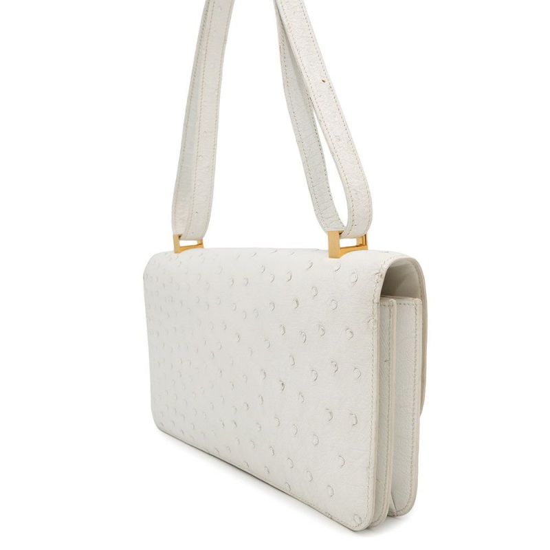 エルメス ショルダーバッグ リングドゥ ホワイト/ゴールド金具 オーストリッチ 〇M刻印 白