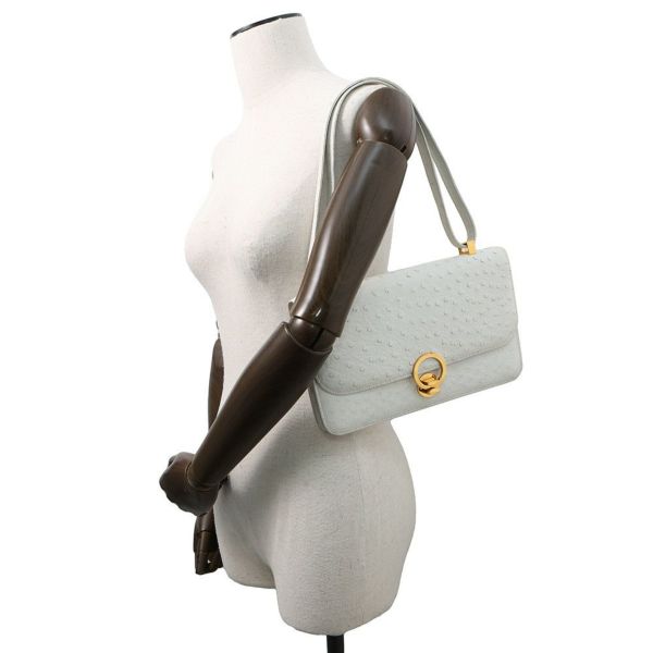 エルメス ショルダーバッグ リングドゥ ホワイト/ゴールド金具 オーストリッチ 〇M刻印 白