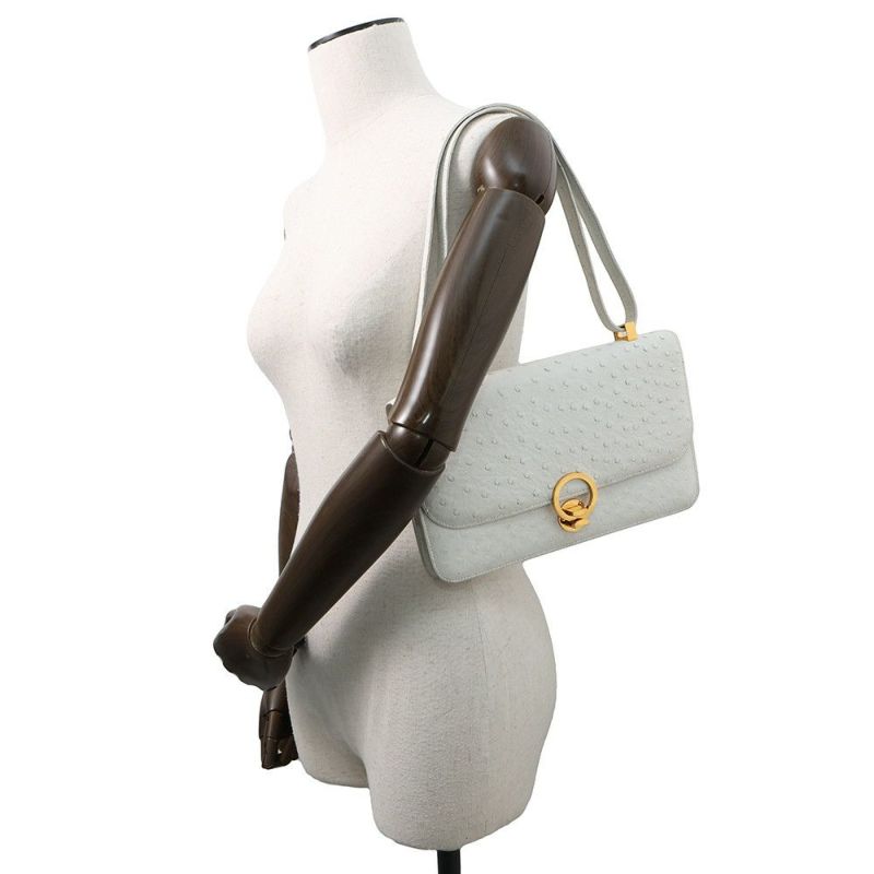 エルメス ショルダーバッグ リングドゥ ホワイト/ゴールド金具 オーストリッチ 〇M刻印 白