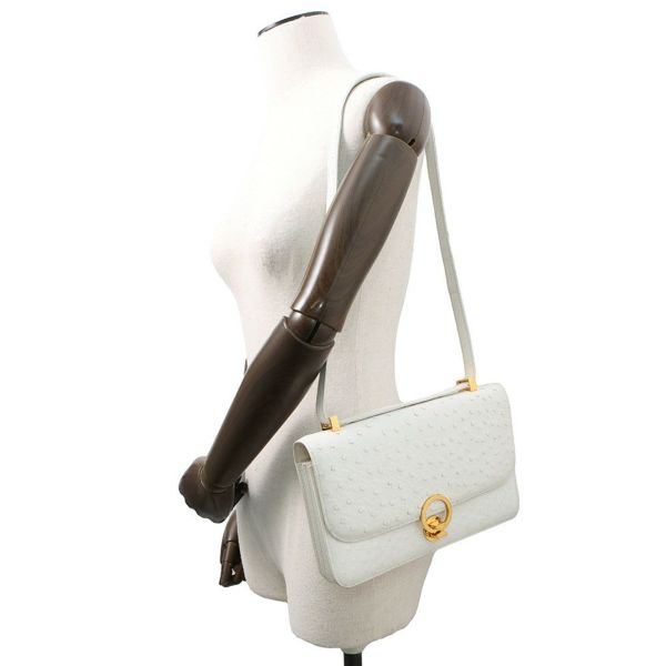 エルメス ショルダーバッグ リングドゥ ホワイト/ゴールド金具 オーストリッチ 〇M刻印 白