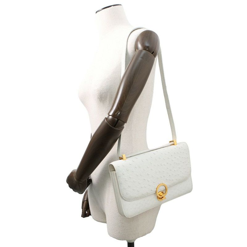 エルメス ショルダーバッグ リングドゥ ホワイト/ゴールド金具 オーストリッチ 〇M刻印 白