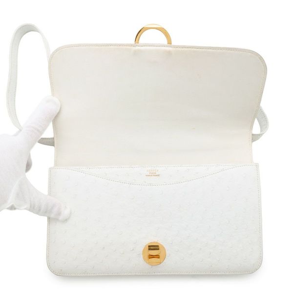 エルメス ショルダーバッグ リングドゥ ホワイト/ゴールド金具 オーストリッチ 〇M刻印 白