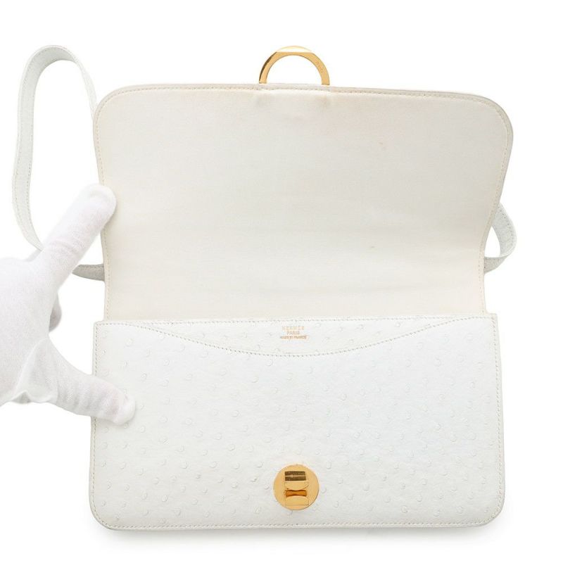 エルメス ショルダーバッグ リングドゥ ホワイト/ゴールド金具 オーストリッチ 〇M刻印 白