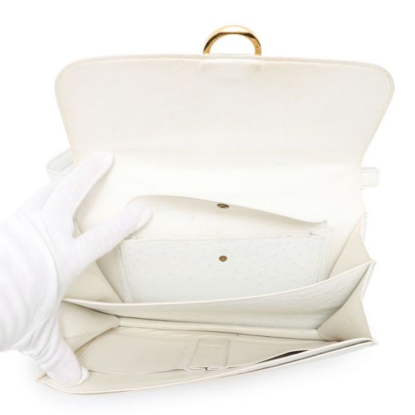 エルメス ショルダーバッグ リングドゥ ホワイト/ゴールド金具 オーストリッチ 〇M刻印 白