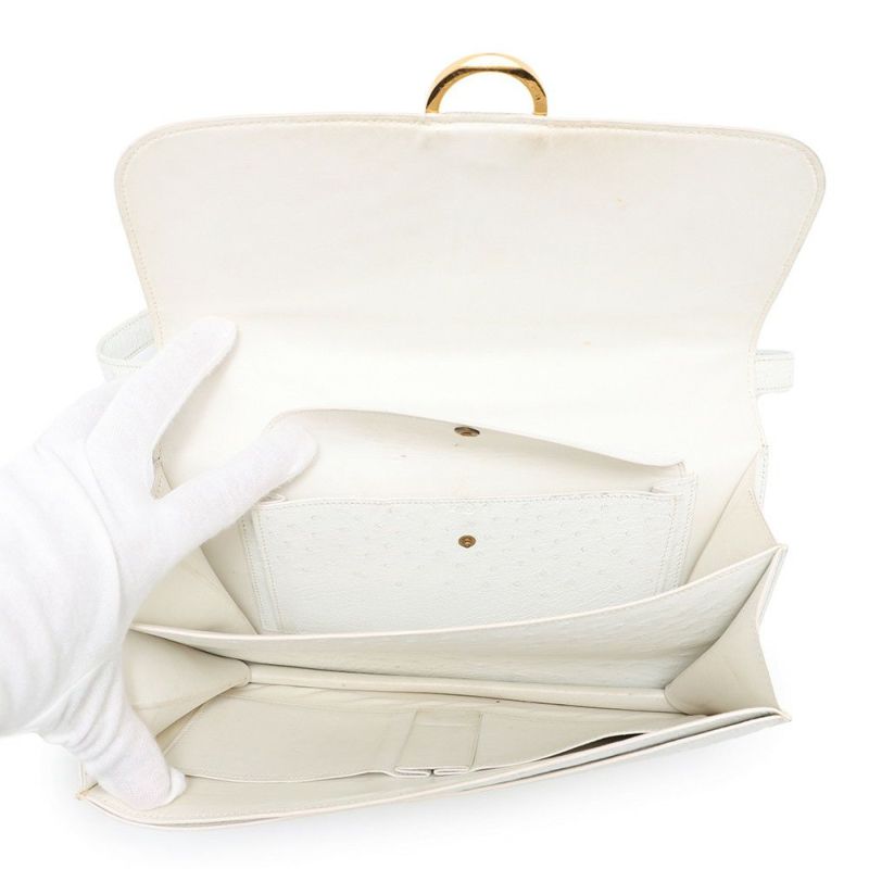 エルメス ショルダーバッグ リングドゥ ホワイト/ゴールド金具 オーストリッチ 〇M刻印 白